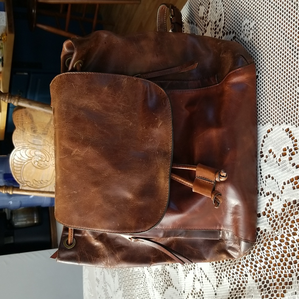 Genuine Leather Backpack Brown